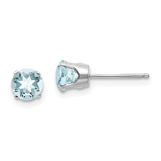 14 karat white gold Aquamarine 5mm stud Earrings