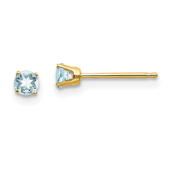 14 karat yellow gold Aquamarine 3mm stud Earrings