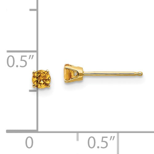 14 karat yellow gold Citrine 3mm pierced stud earrings