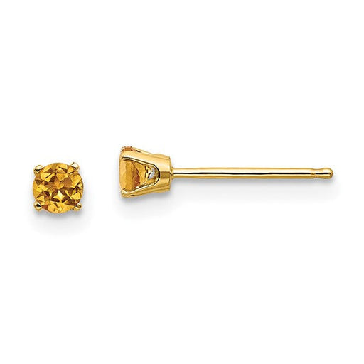 14 karat yellow gold Citrine 3mm stud pierced earrings
