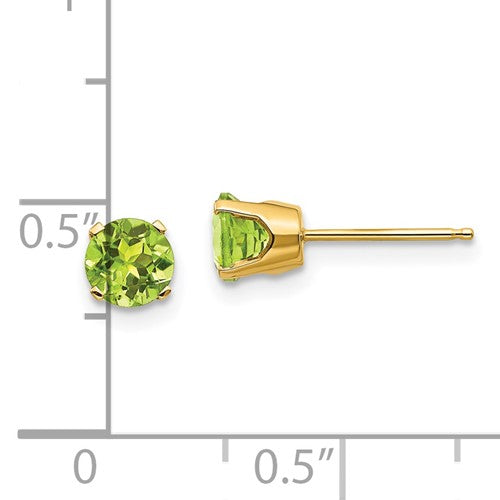 14 karat yellow gold Peridot 5mm pierced stud Earrings