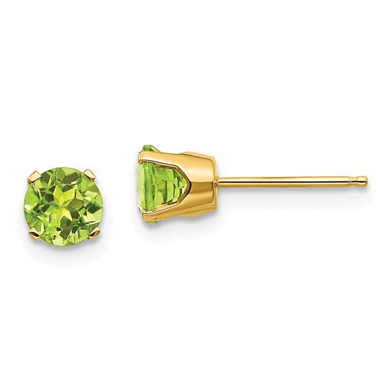 14 karat yellow gold Peridot 5mm pierced stud Earrings