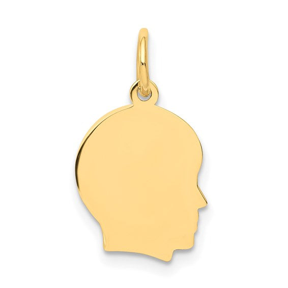 Facing Right Engravable Boy Head Charm, 14k yellow gold