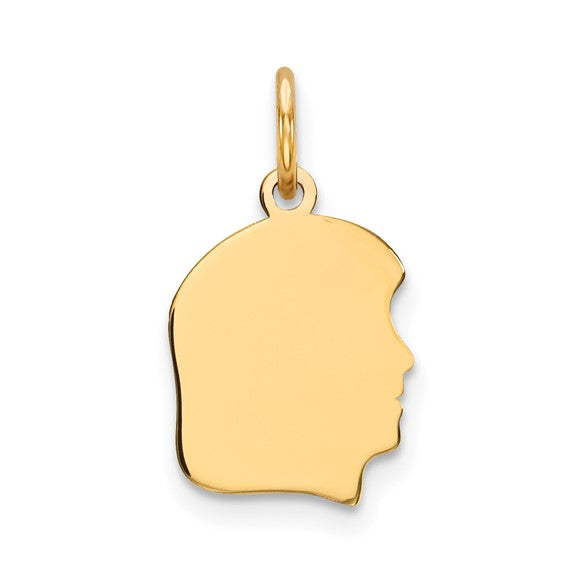 Facing Right Engravable Girl Head Charm, 14k yellow gold