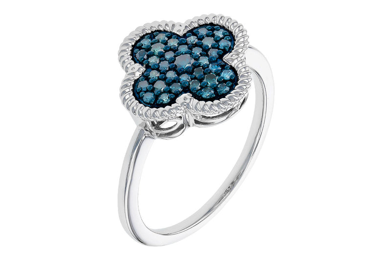 Blue diamond flower shaped 14k gold ring