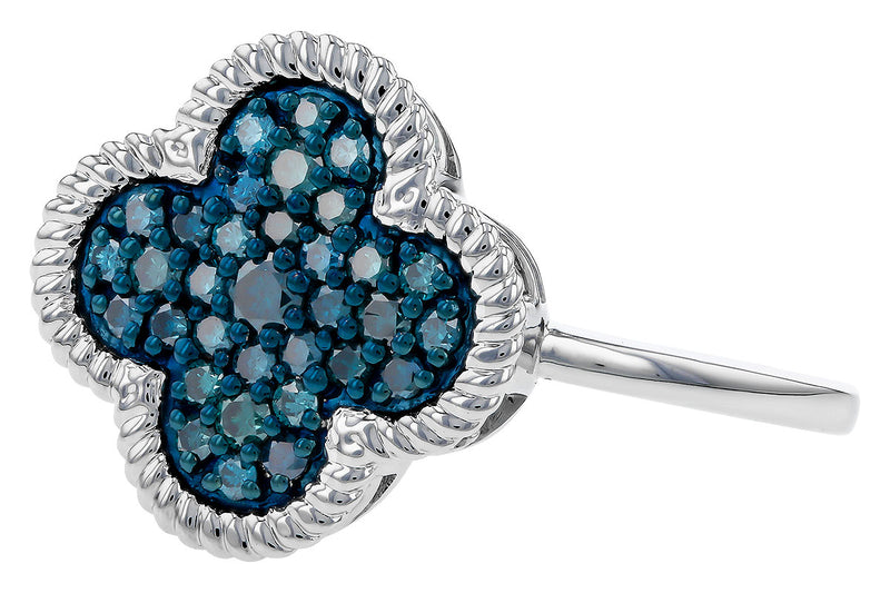 Blue diamond flower shaped 14k gold ring