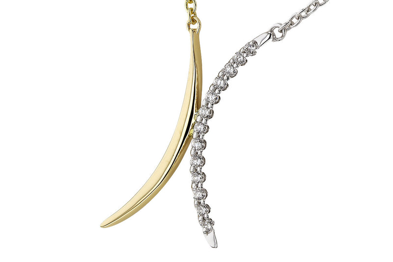 Dual Crescent Shaped two toned 14k gold Pendant with 18" Cable link necklace .14 Carats stock