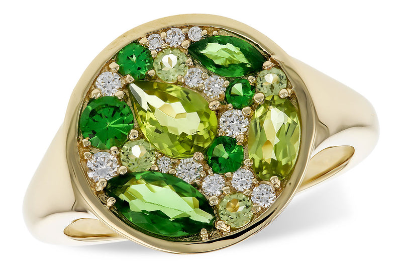 Spring Bloom Mosaic Gemstone 14k Gold Ring Front View