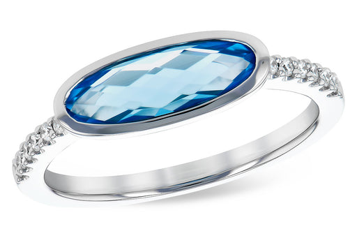 East-West Blue Topaz Diamond Accented 14k White Gold Ring Front View