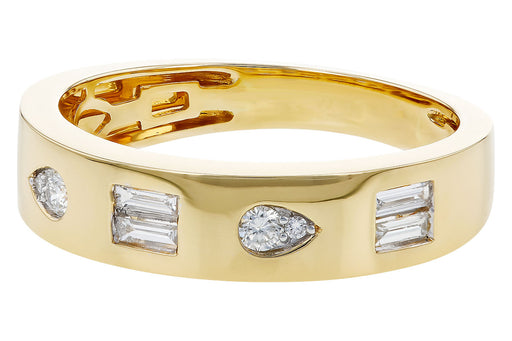 Flush Set Mixed Cut Diamond 14k Gold Ring Front View