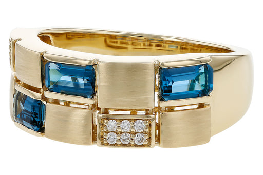 Textured London Blue Topaz Diamond Accented 14k Gold Ring Side View
