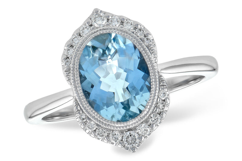 Half Halo Aquamarine 14k White Gold Ring Front View