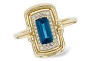Diamond Framed London Blue Topaz 14k Gold Ring Front View