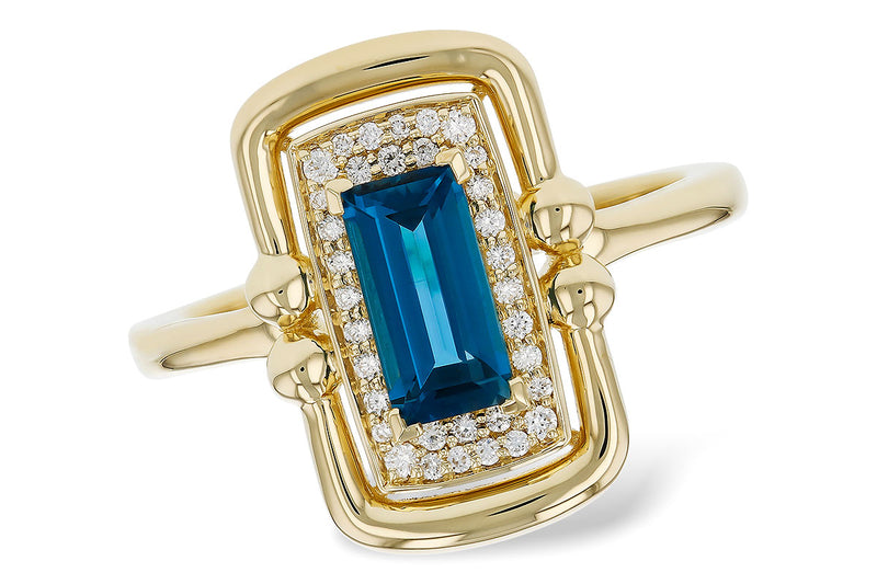 Diamond Framed London Blue Topaz 14k Gold Ring Front View