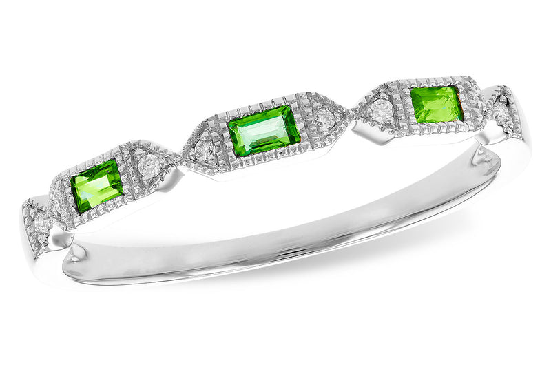 Green Emerald and natural diamond accented 14kt white gold ring .12tw stock 