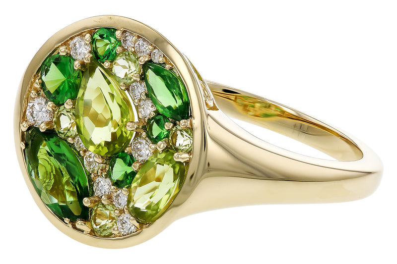 Spring Bloom Mosaic Gemstone 14k Gold Ring Side View