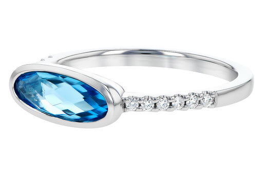 East-West Blue Topaz Diamond Accented 14k White Gold Ring Side View