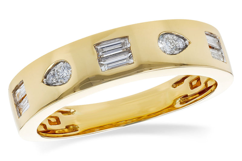 Flush Set Mixed Cut Diamond 14k Gold Ring Perspective View