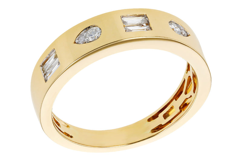 Flush Set Mixed Cut Diamond 14k Gold Ring Interior View