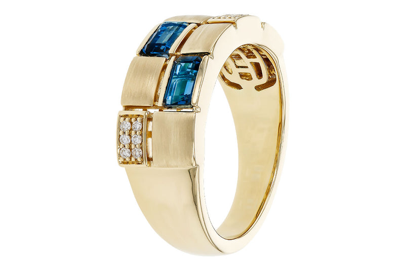 Textured London Blue Topaz Diamond Accented 14k Gold Ring Shank Detail