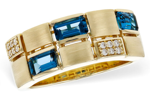 Textured London Blue Topaz Diamond Accented 14k Gold Ring Front View