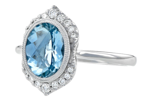 Half Halo Aquamarine 14k White Gold Ring Side/Perspective View