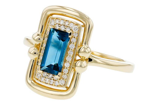 Diamond Framed London Blue Topaz 14k Gold Ring Side View