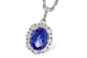 Oval tanzanite and diamond 14kw gold necklace