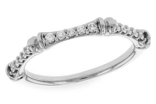 14 karat white gold angled diamond band with three 5-Diamond sections