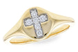 14 karat yellow gold signet ring with a .14ctw diamond cross 