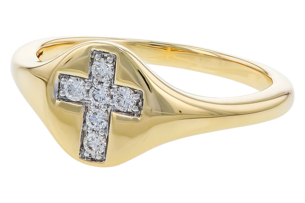 14 karat yellow gold signet ring with a .14ctw diamond cross  