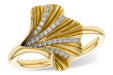 14 karat yellow gold diamond floral  ginkgo leaf ring