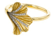 14 karat yellow gold diamond floral  ginkgo leaf ring