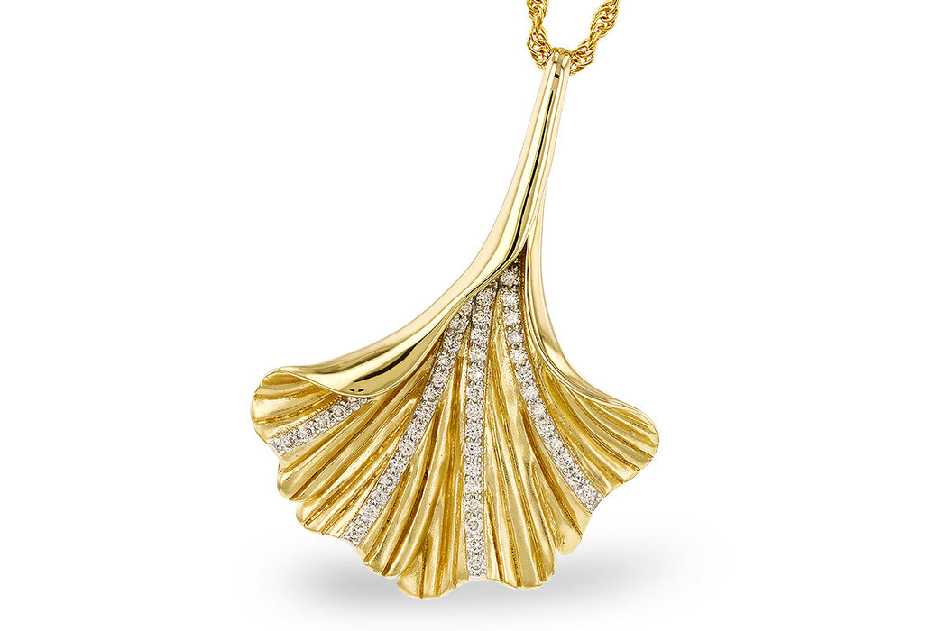 Gingko leaf 14k gold diamond necklace