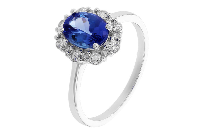 14kw gold tanzanite and diamond halo ring