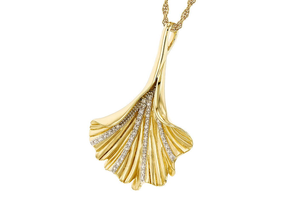 Gingko leaf 14k gold diamond necklace