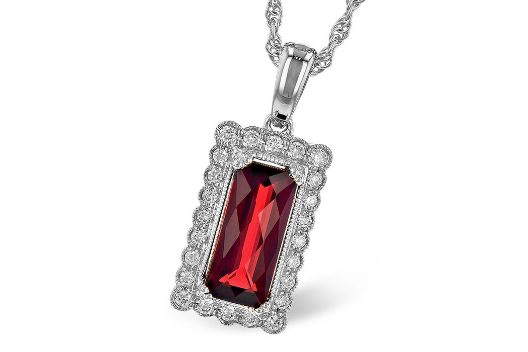 Checkerboard cut garnet and diamond 14ky pendant