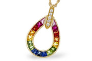 Rainbow sapphire and diamond pear shaped Necklace