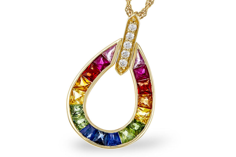 Rainbow sapphire and diamond pear shaped Necklace