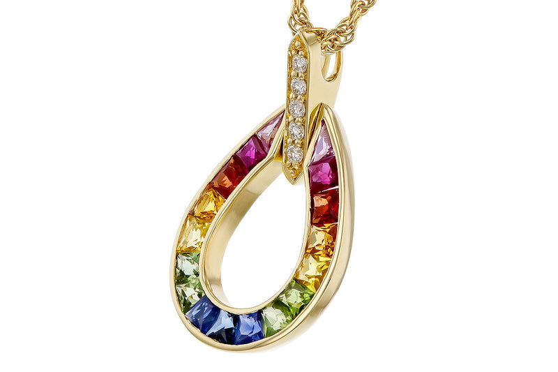 Rainbow sapphire and diamond pear shaped Necklace
