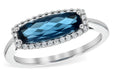 14kw gold East-West London blue topaz and diamond halo ring, close up