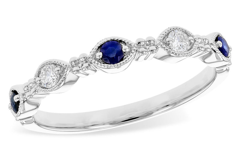 Stationary Style Natural round cut Sapphire 14k white gold Diamond ring top