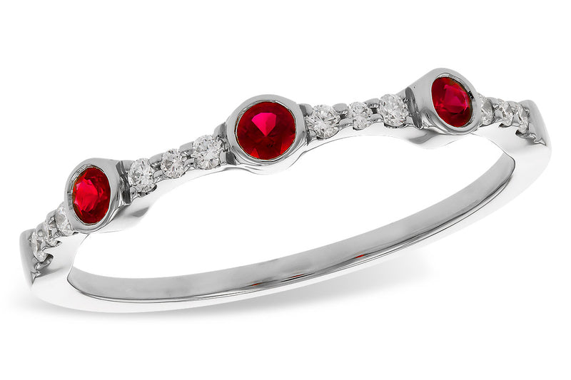 Ruby and Diamond Station 14k White Gold Ring stock