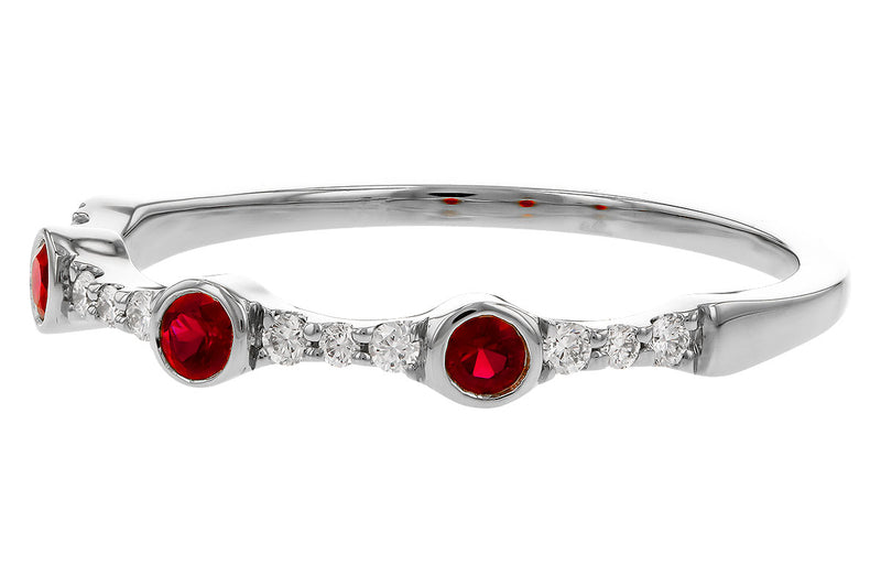 Ruby and Diamond Station 14k White Gold Ring stock ak