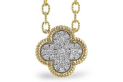 Clover Shaped Pendant with 18" Beaded Cable 14k gold necklace .32 Carats STOCL