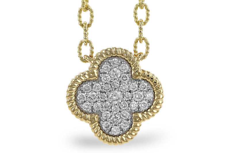 Clover Shaped Pendant with 18" Beaded Cable 14k gold necklace .32 Carats STOCL