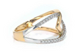 Contemporary two tone 14ky/w gold and diamond ring side