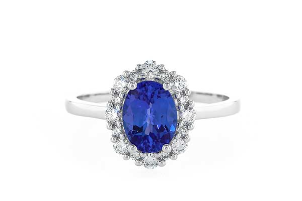 14kw gold tanzanite and diamond halo ring