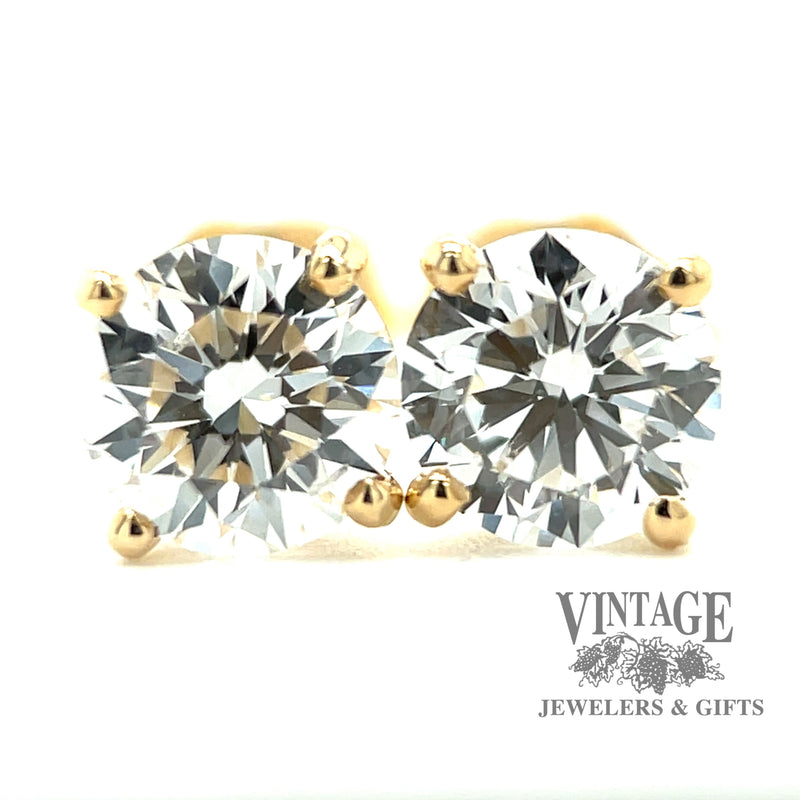 14 karat yellow gold 1.0ctw lab grown diamond martini stud earrings, close up