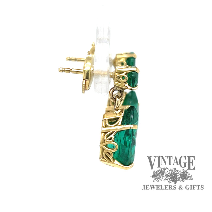Natural emerald 18ky gold drop earrings side